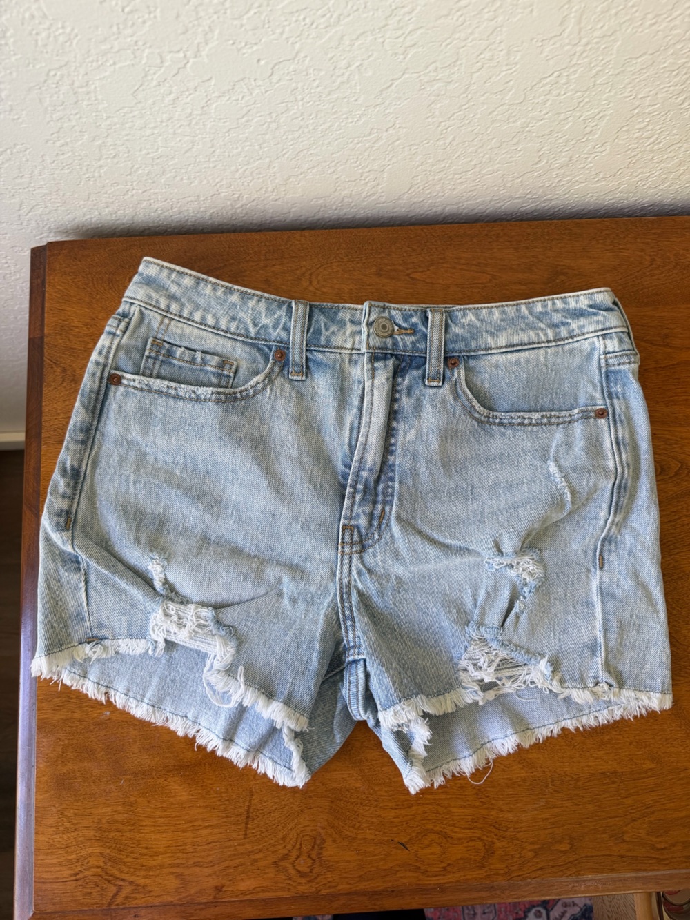 Old Navy Light Blue High Rise Distressed Denim OG Straight Shorts 8